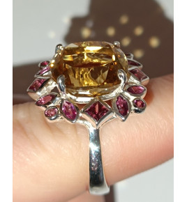 Srebrny pierścionek z cytrynem i granatem - rozmiar 17