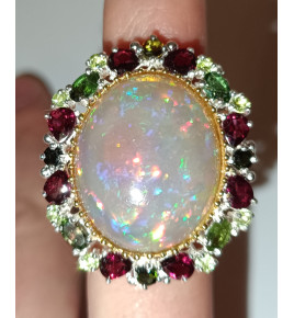 Srebrny pierścionek z opalem, granatem, oliwinem i turmalinem - rozmiar 17