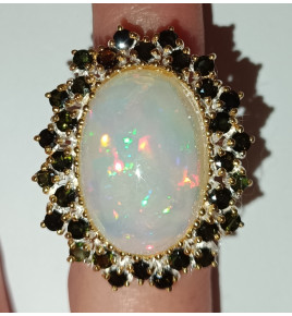 Srebrny pierścionek z opalem i turmalinem - rozmiar 14.5