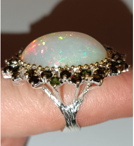 Srebrny pierścionek z opalem i turmalinem - rozmiar 14.5